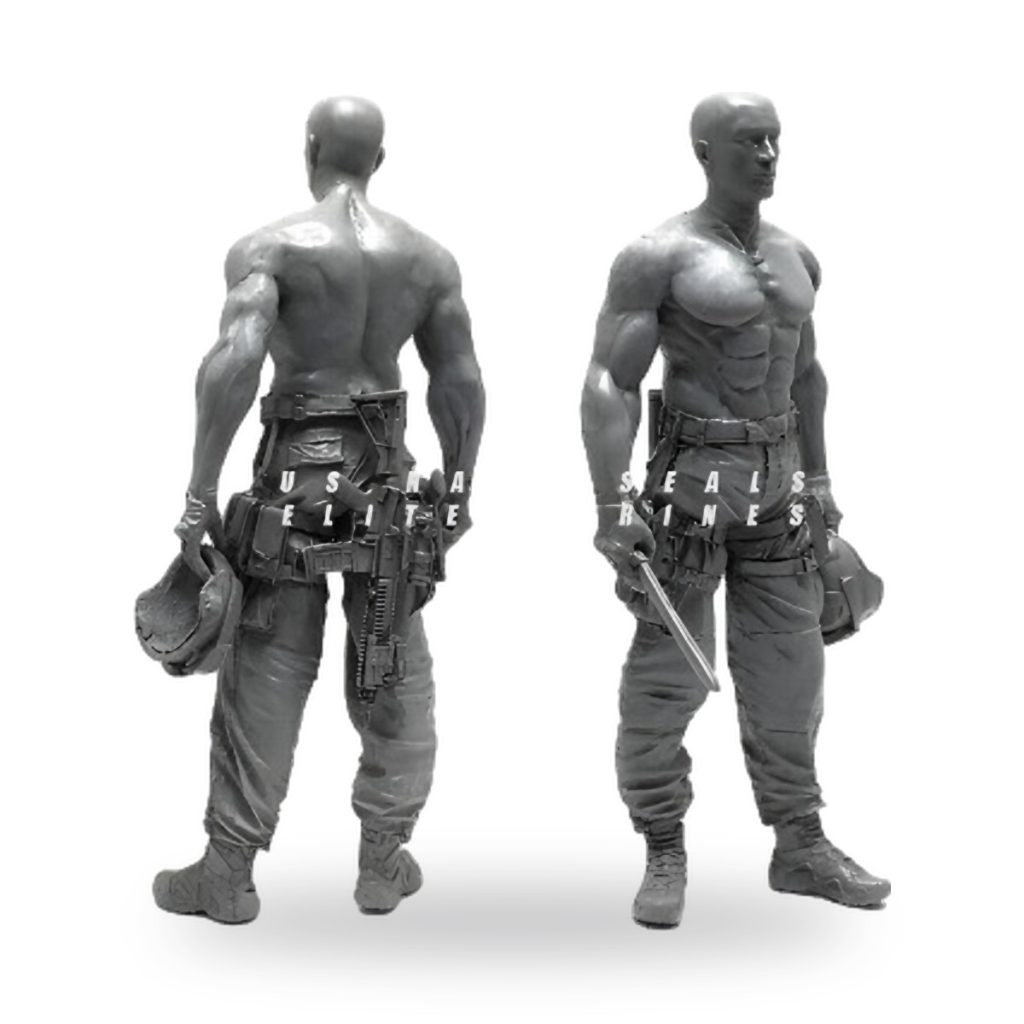 Unpainted US Army soldier figure with machete and gear.