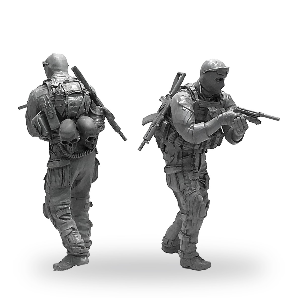 Unpainted 1/35 modern soldier in tactical gear with rifle and backpack.