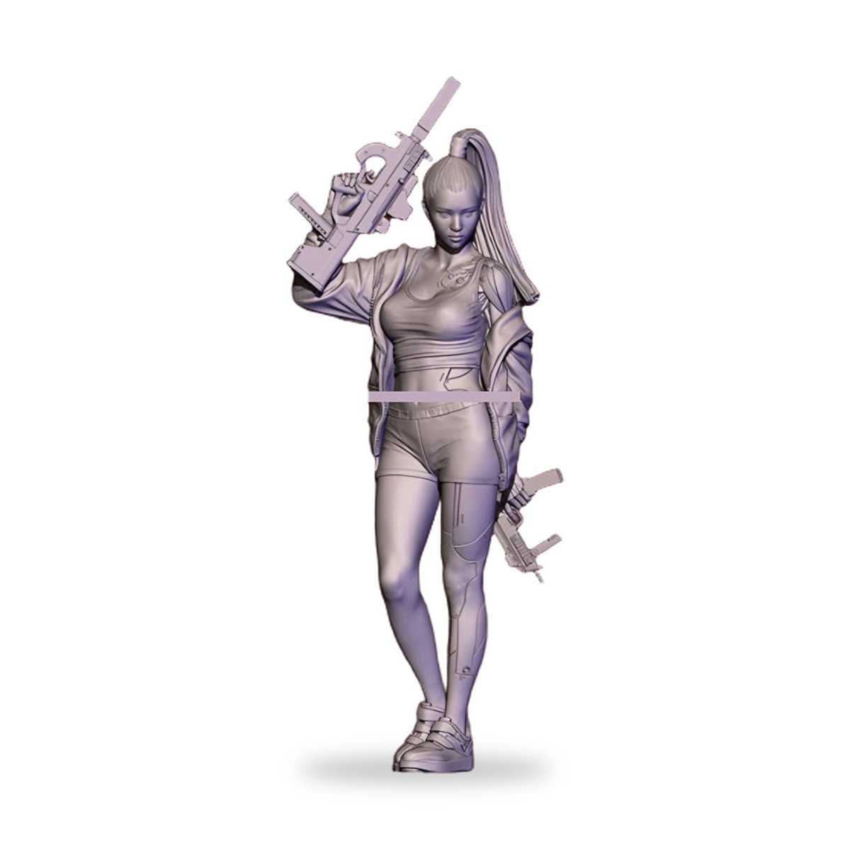 Unpainted female assassin shooter holding rifle in dynamic pose.