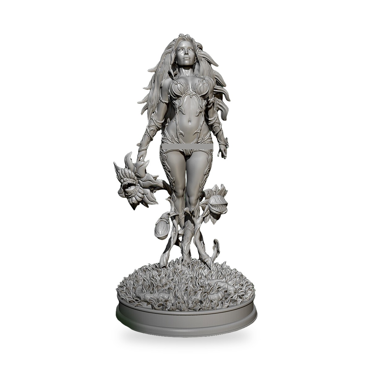 Unpainted Poison Ivy female figure with plant motifs and carnivorous flowers on base.