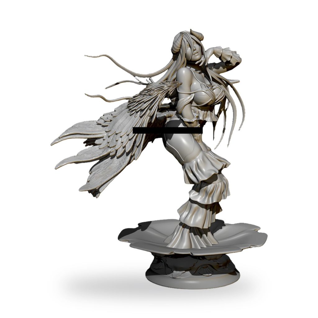 Unpainted Hell Demon Lilith figure with wings and flowing hair on base.