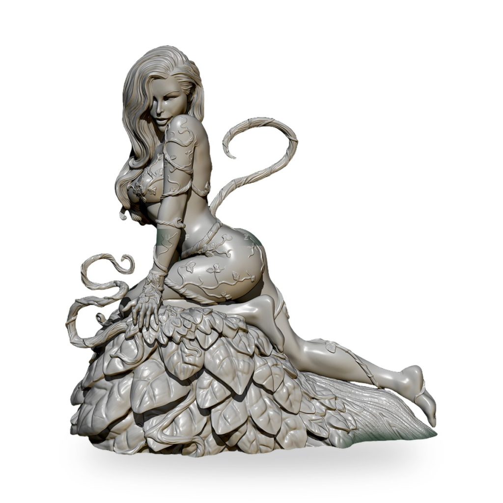 Unpainted Poison Ivy figure with vines and leaf skirt.