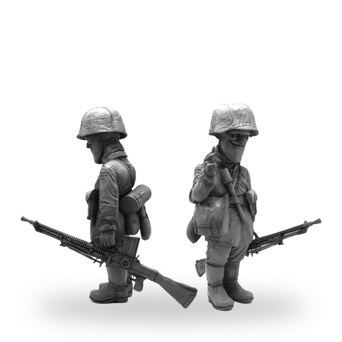 Unpainted WW2 US soldier officer figure with rifle and gear.