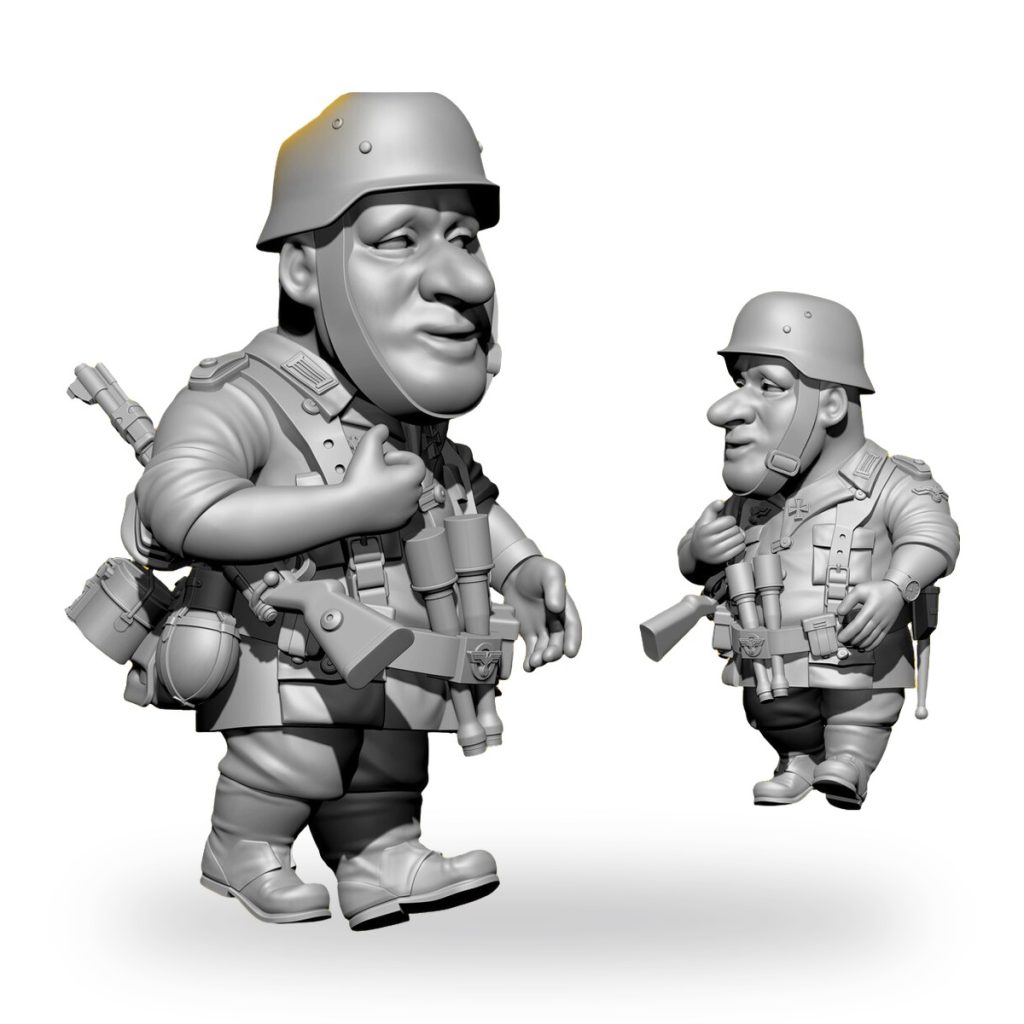 Unpainted WW2 German soldier figure with helmet and gear.