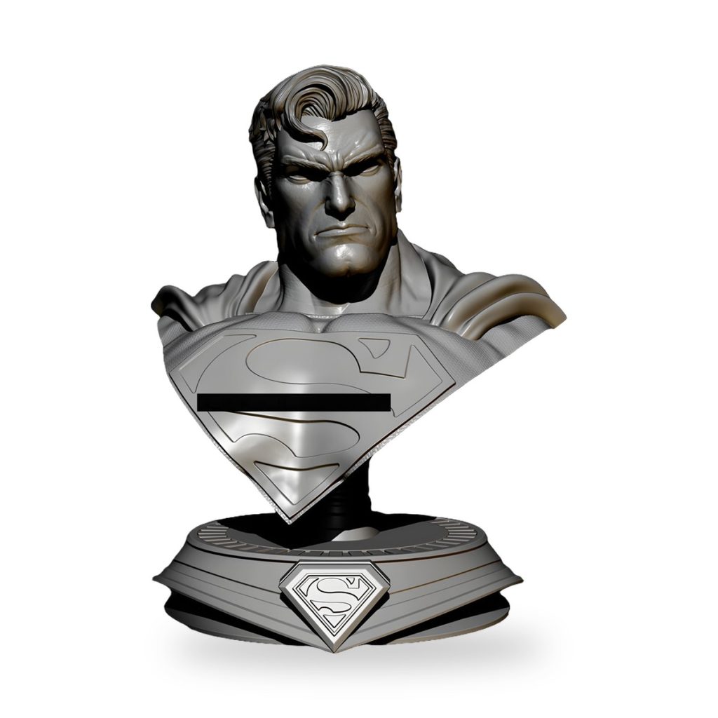 Unpainted Superman bust with iconic 'S' shield emblem on chest and base.