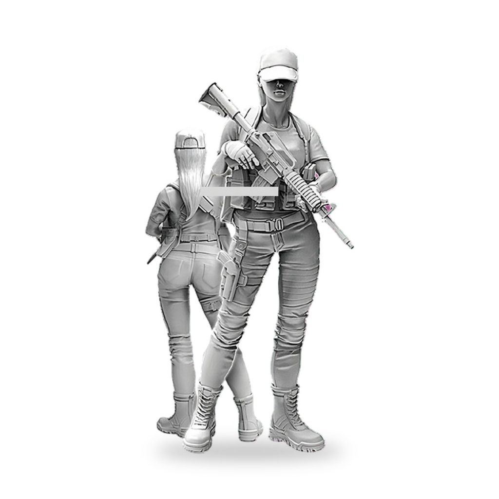 Unpainted female soldier special forces army resin model kit with rifle and tactical gear.