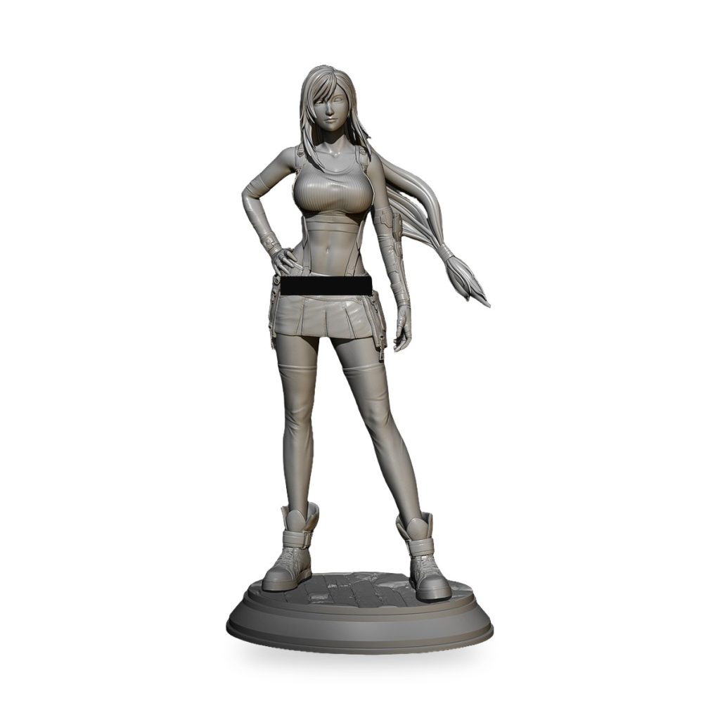 Unpainted resin figure of futuristic city girl in tactical gear with flowing hair.