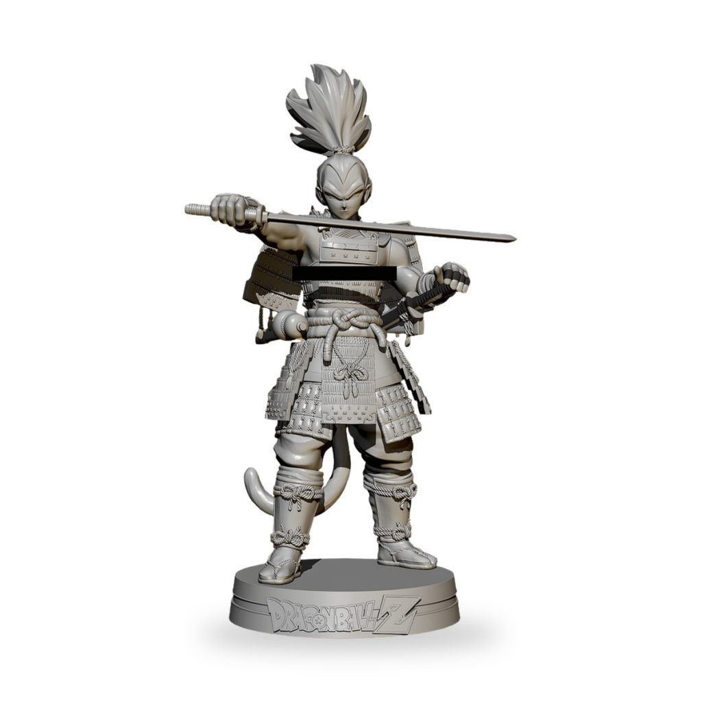 Unpainted Samurai Vegeta from Dragon Ball Z holding sword in dynamic pose on base.