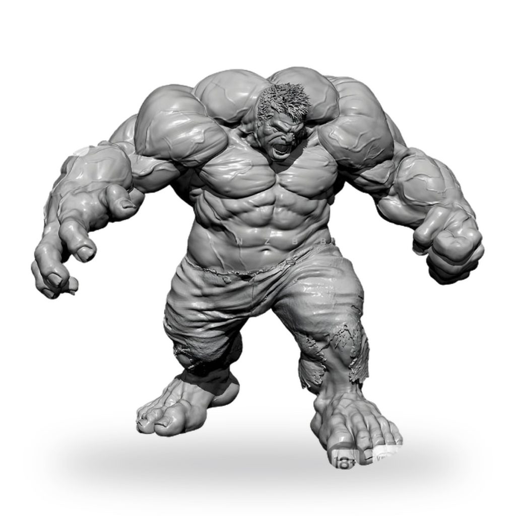 Unpainted Hulk figure with muscular build and torn pants.