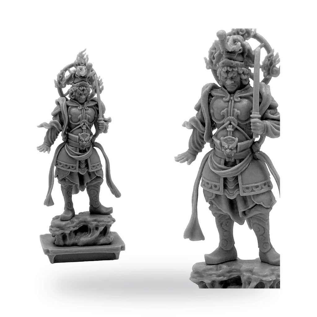 Unpainted GK Ancient God Dynasty Japanese Kingdom deity figure on rocky base.