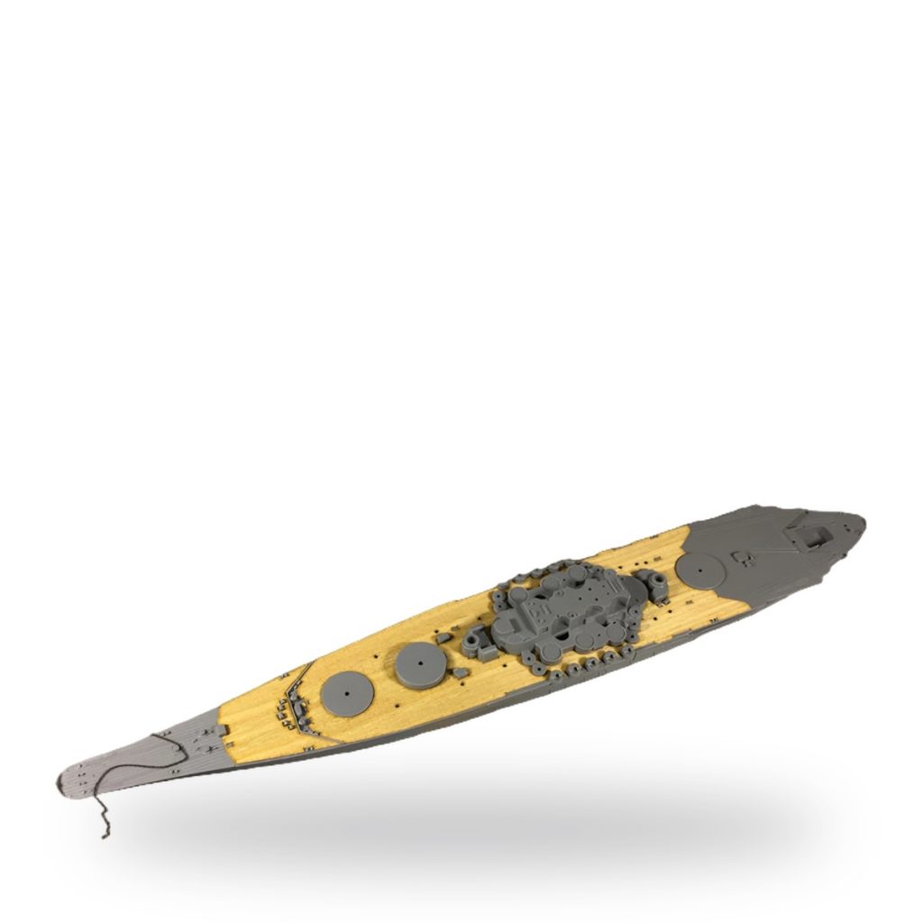 Unpainted wooden deck upgrade for Tamiya's Japanese battleship Yamato resin model kit.