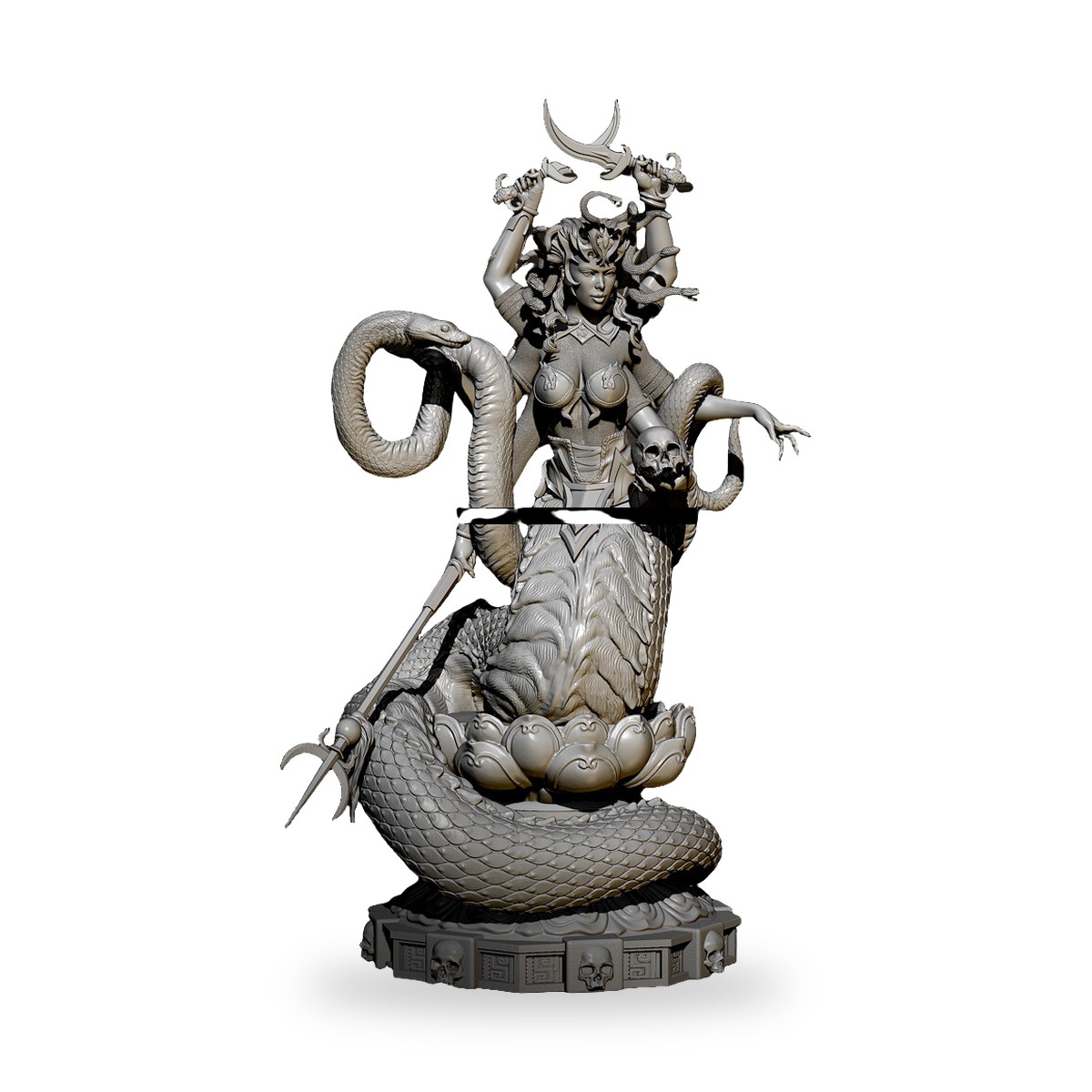 Unpainted GK Nagi Serpent Guard statue with snake body and weapons.