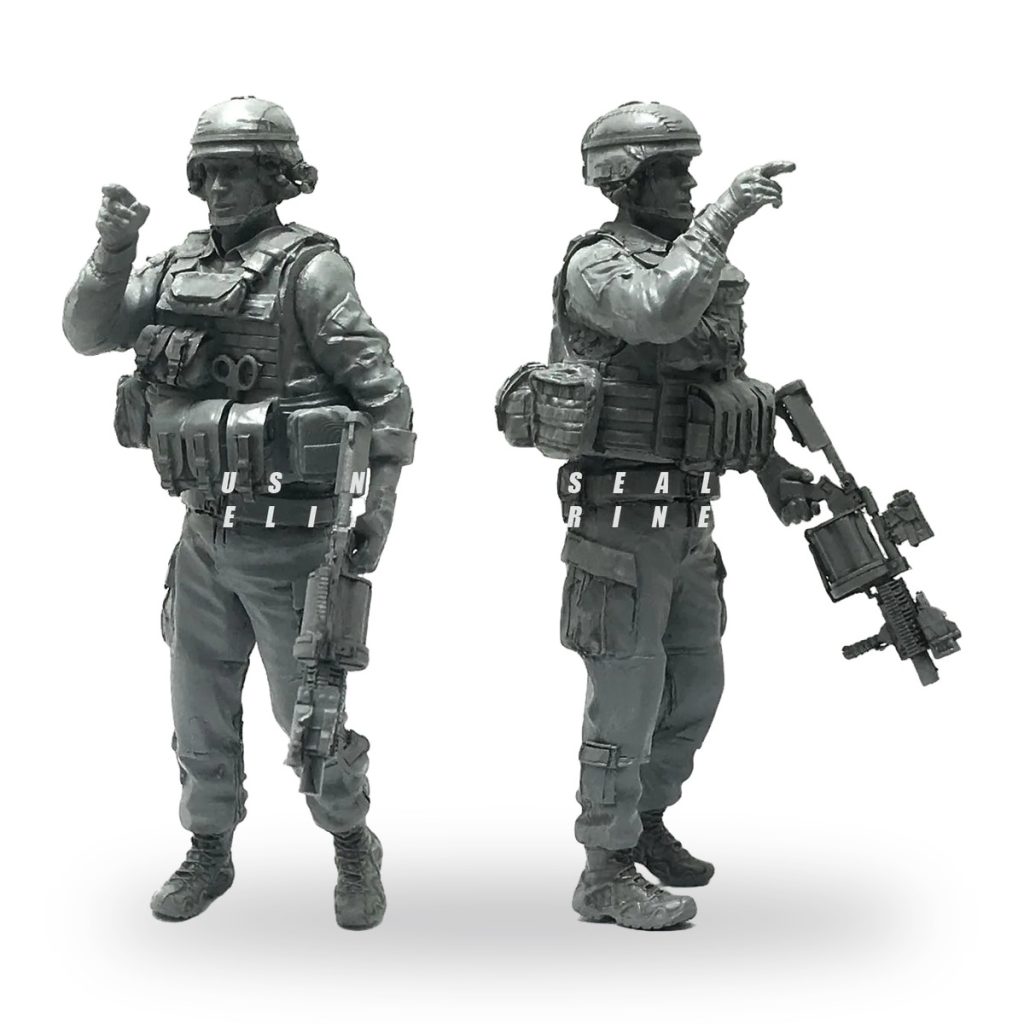 Unpainted US Navy SEAL soldier figure with rifle and gear.