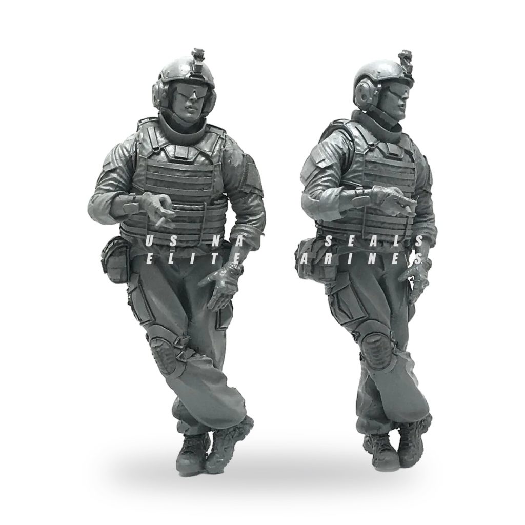 Unpainted US Navy SEAL soldier figure in tactical gear holding cigar.