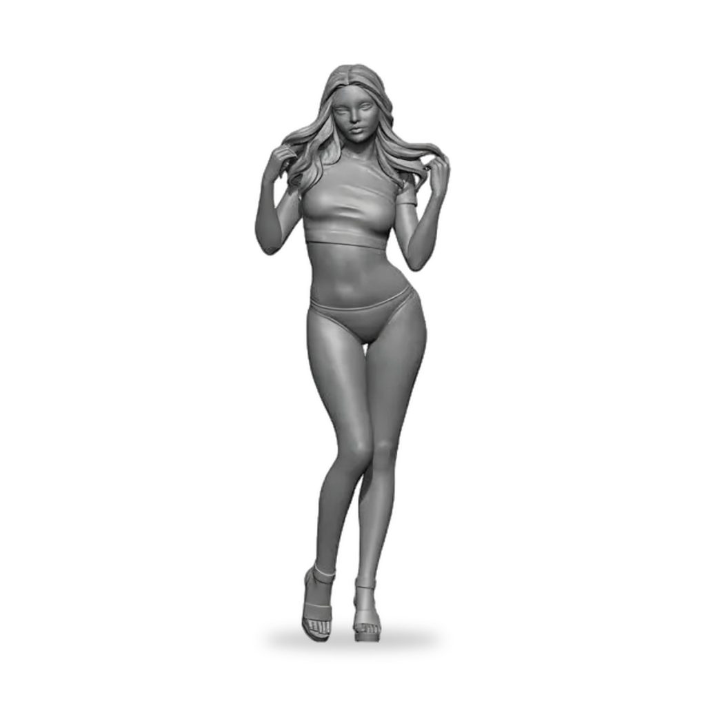 Unpainted female figure in bikini and heels with long hair.