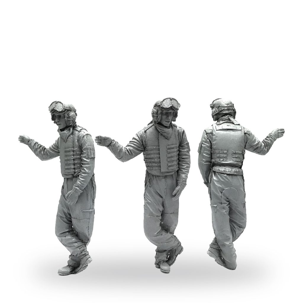 Unpainted US Marine soldier in flight gear with goggles and tactical vest.