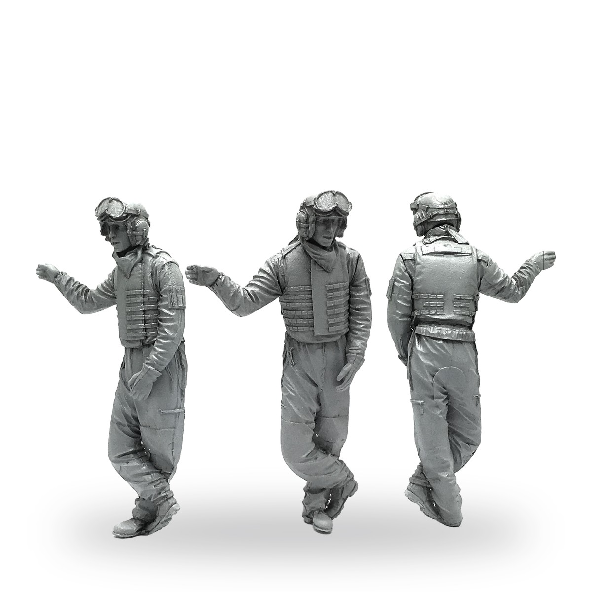Unpainted US Marine soldier in flight gear with goggles and tactical vest.