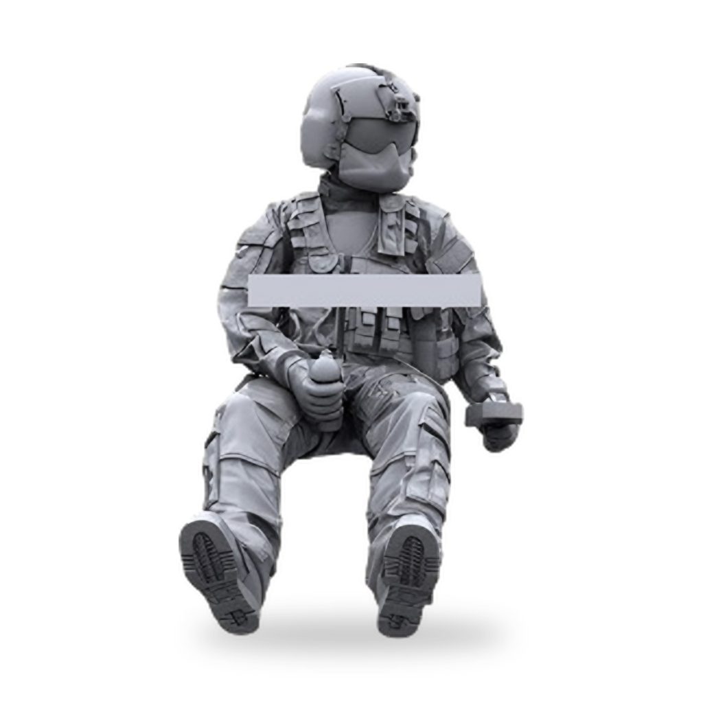 Unpainted US Air Force Pave Hawk pilot crew soldier figure in flight suit and helmet.