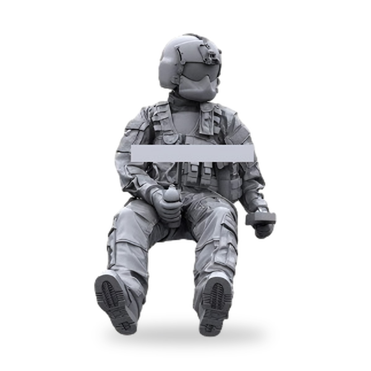 Unpainted US Air Force Pave Hawk pilot crew soldier figure in flight suit and helmet.