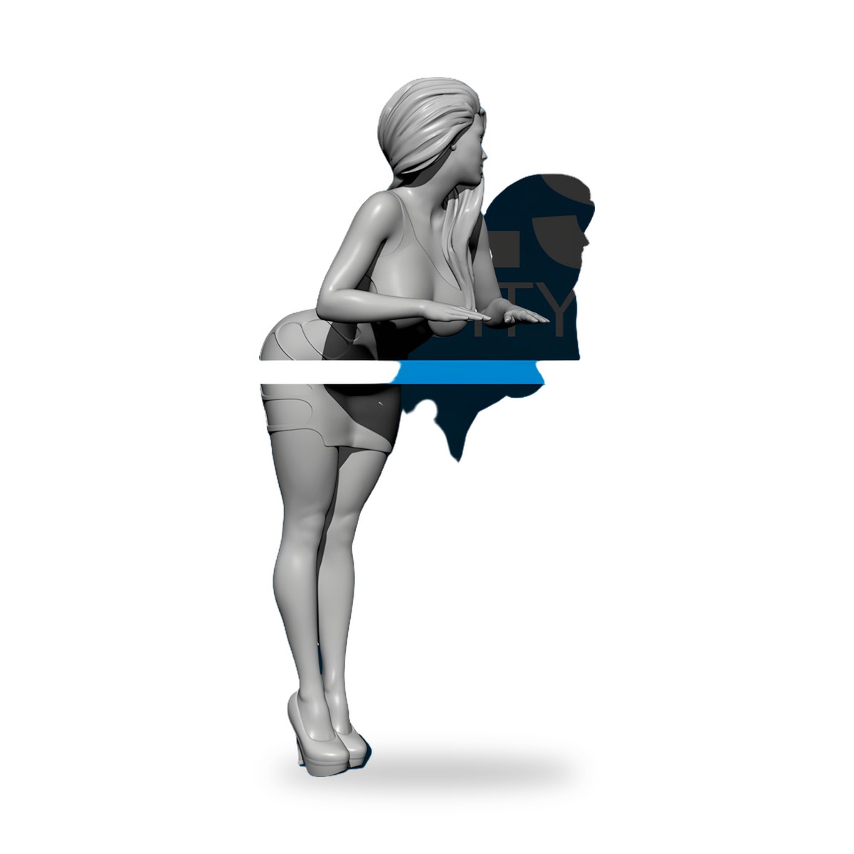 Unpainted female figure in glamorous pose with shadow silhouette.