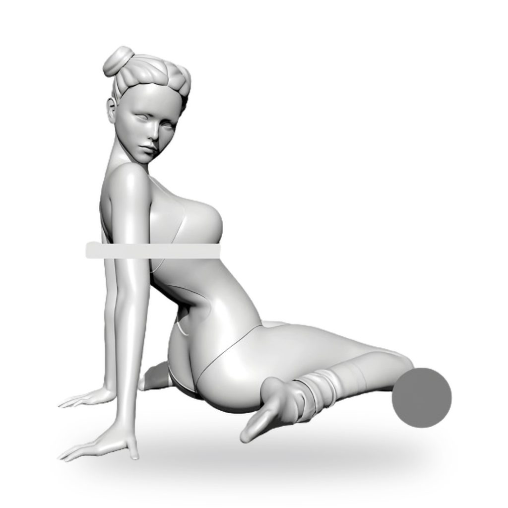 Unpainted white female figure in ballet pose with bun hairstyle and leg wraps.