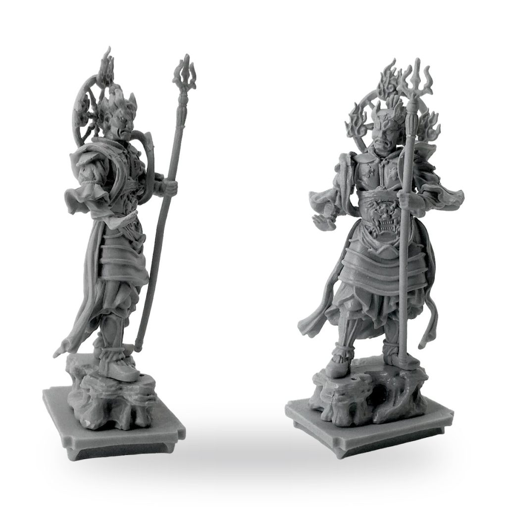 Unpainted GK Ancient Buddhist Temple Guard God Resin Model Kit in two views.