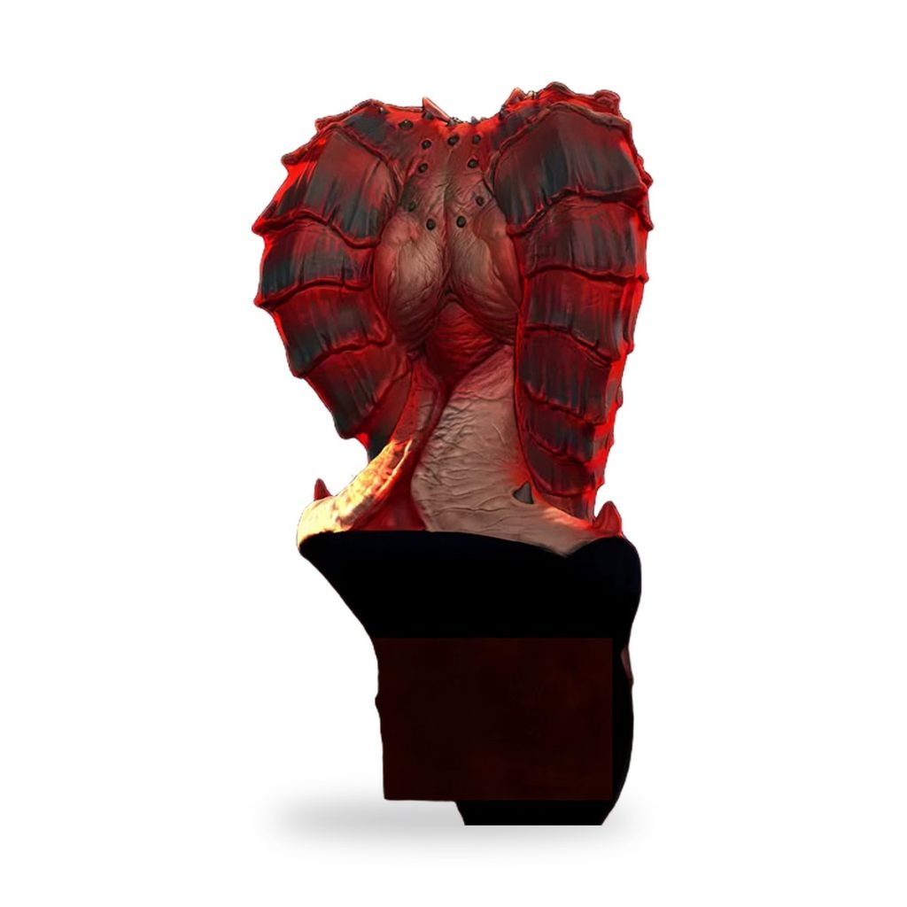 Unpainted Alien chest piece bust with red lighting and black base.