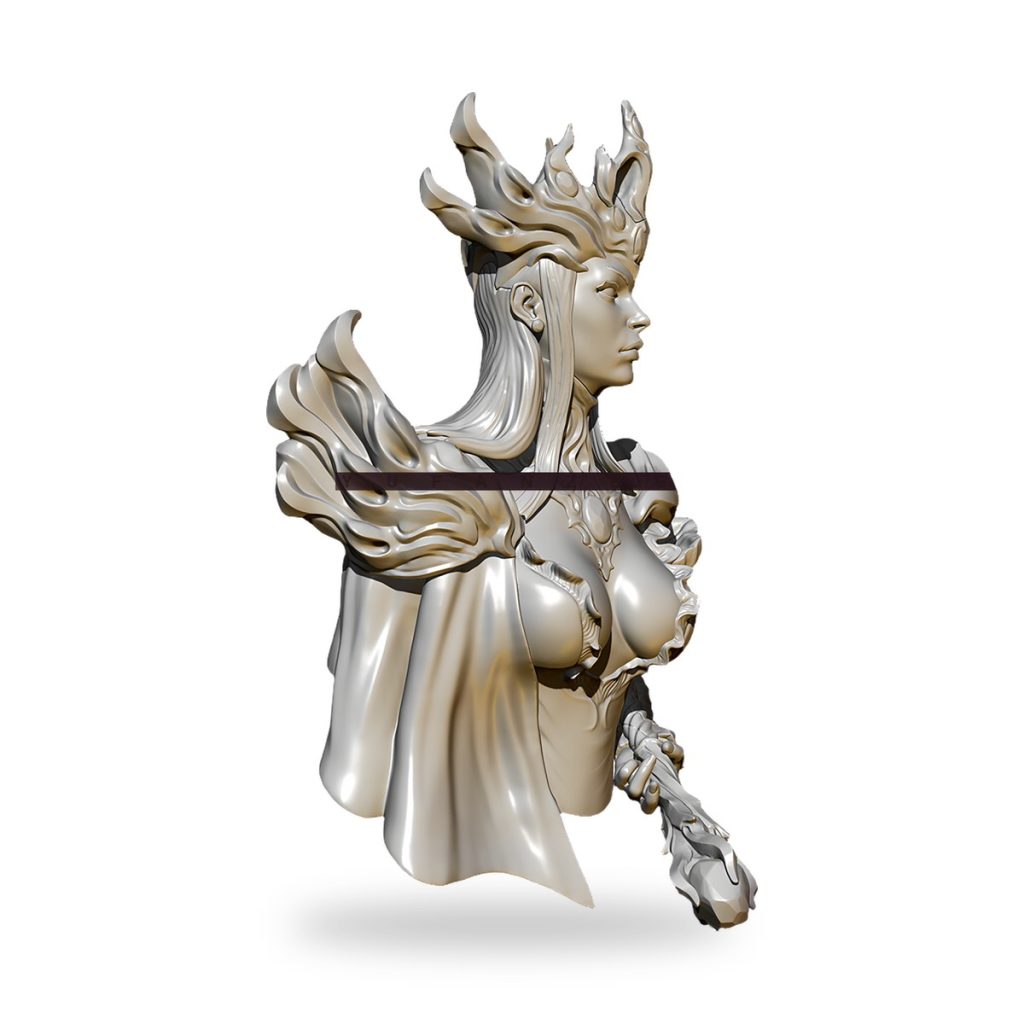 Unpainted bust of Sea Queen Empress with flowing hair and ornate crown.