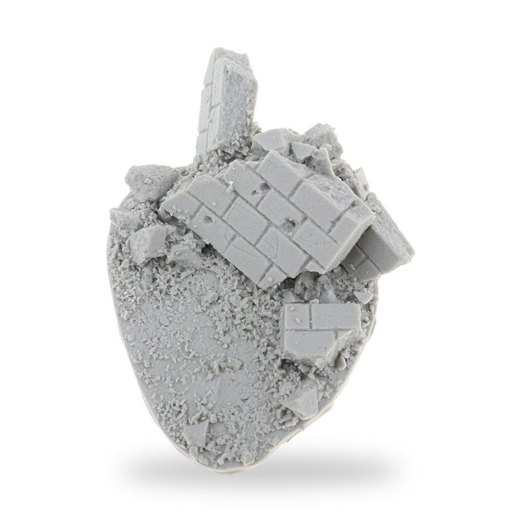 Unpainted miniature rubble brick concrete wall war diorama in grey.