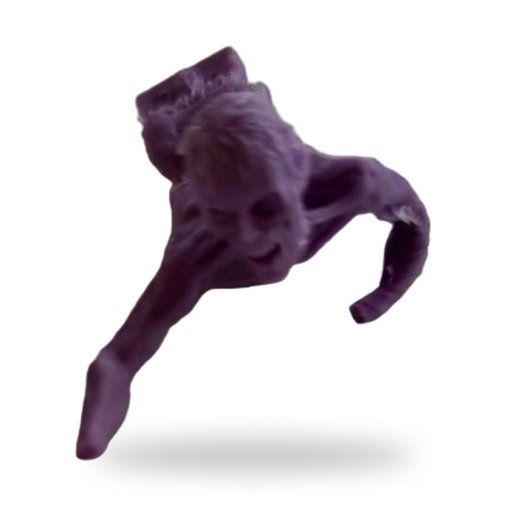 Unpainted purple zombie figure in dynamic pose with exposed muscle and gore details.
