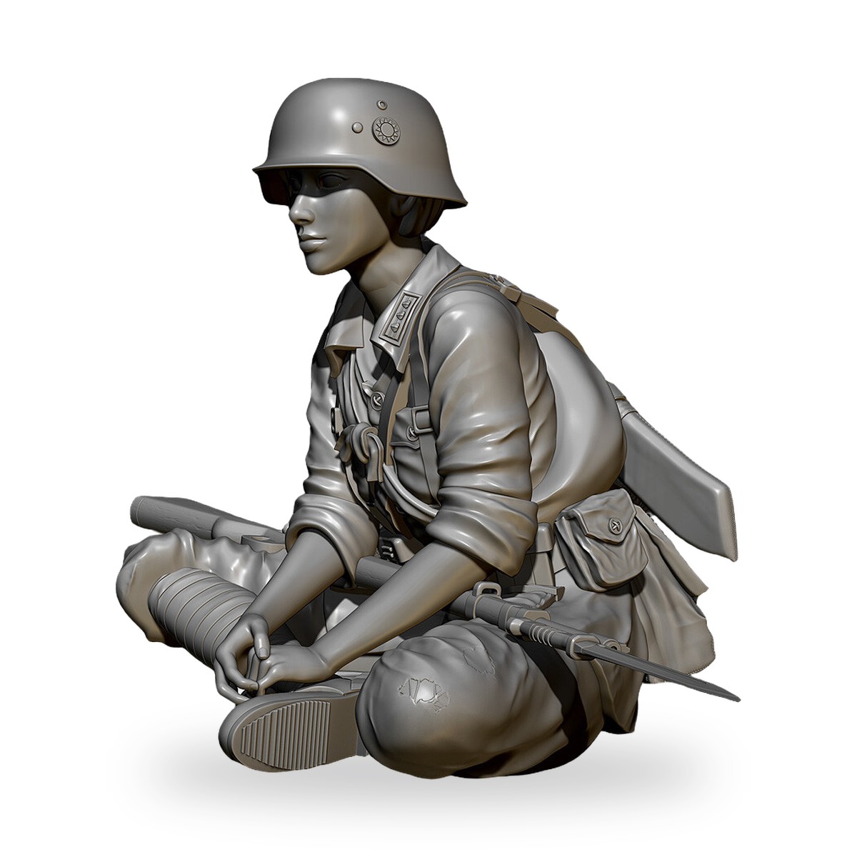 1/35 Female Soldier Bayonet Rifle Machete Resin Figure Kit - view 4