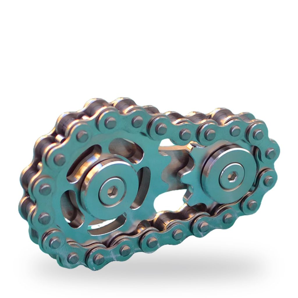 Unpainted metal sprocket gear flywheel toy stress reliever chain finger spinner.